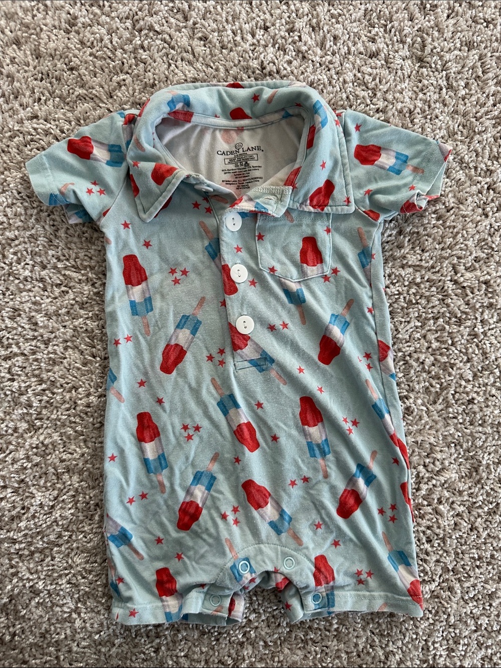 Caden Lane Light Blue Romper with Red & Blue Popsicles